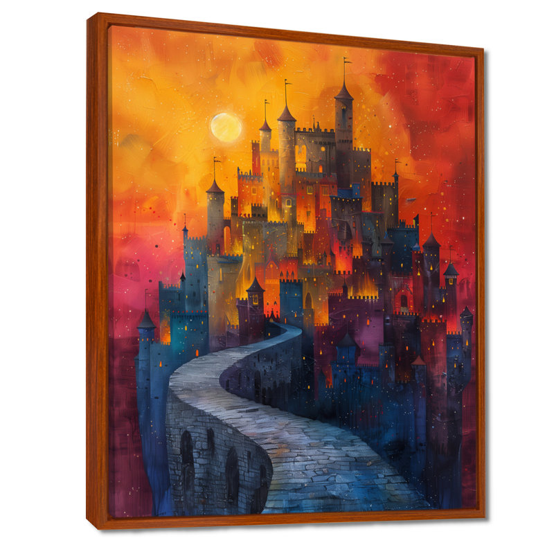 Décoration murale rouge château enchanté au coucher du soleil - châteaux, H 20 po x l 12 po x P 1 po, Toile tendue