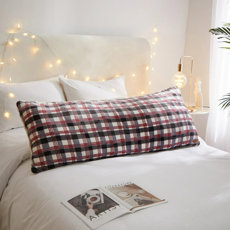 Dearfoams Royal Plush Plaid Full Body Pillow, Gray/Red