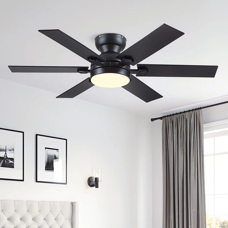 46/52"  Indoor Flush Mount Ceiling Fan 6-Blade with Lights and Remote Modern 3 Colors 6 Speeds Low Profile Reversible DC Motor