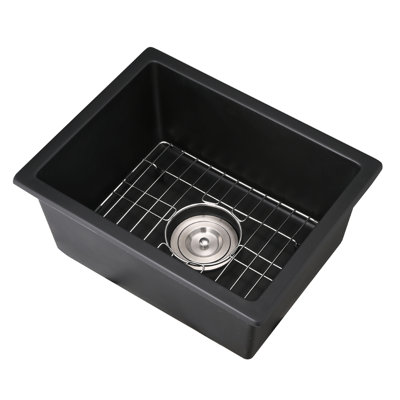 13.48" L X 18.1" W Quartz Undermount Sink - To Wear For Hygiene With Basket Strainer Kitchen 13.48"X18.1" Heat & Sound Dampening Grid