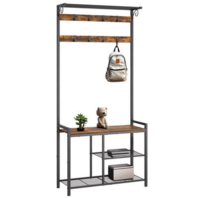 Hall Tree with Shoe Bench, 3-in-1 Entryway Bench with Coat Rack and Shoe Storage by 17 Stories
