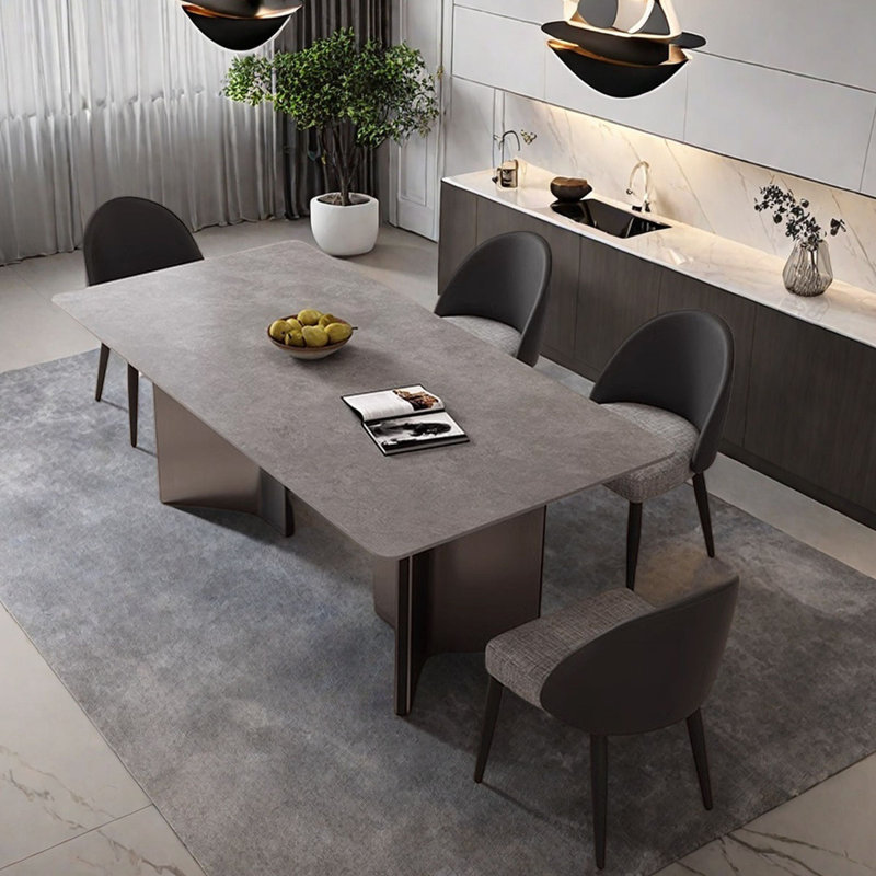 Modern Marble Dining Table Stainless Steel Base, 29.5"H x 70.9"L x 31.5"W