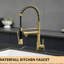 Robinet de cuisine rétractable, acier inoxydable, poignée simple, or brossé, robinet d'aspect avec options de jet et de jet