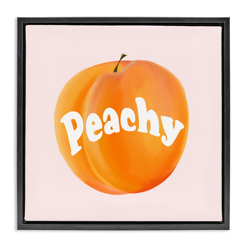 Peachy Fruit Typography Gray Framed Floater Canvas Wall Art by Ashley Singleton, Jet Black Floater Frame, 25" H x 25" W