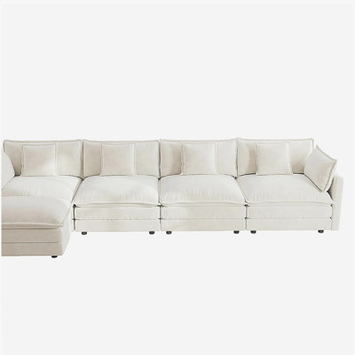 Canapé modulaire modulaire pour le salon, canapé en U convertible 4 places avec 1 repose-pieds, chenille blanche