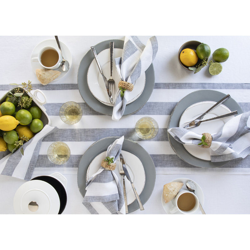 Cabana Stripe - 100% Pure Linen Dinner Napkins, Gray/White