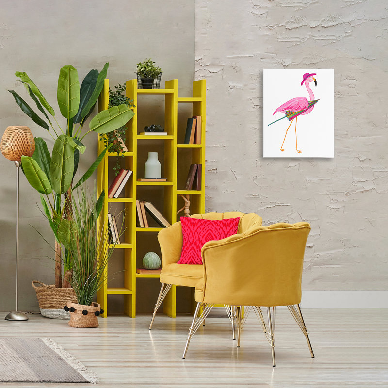 «Flamingo with Beach Umbrella» par Julie DeRice, H 20 po x l 16 po