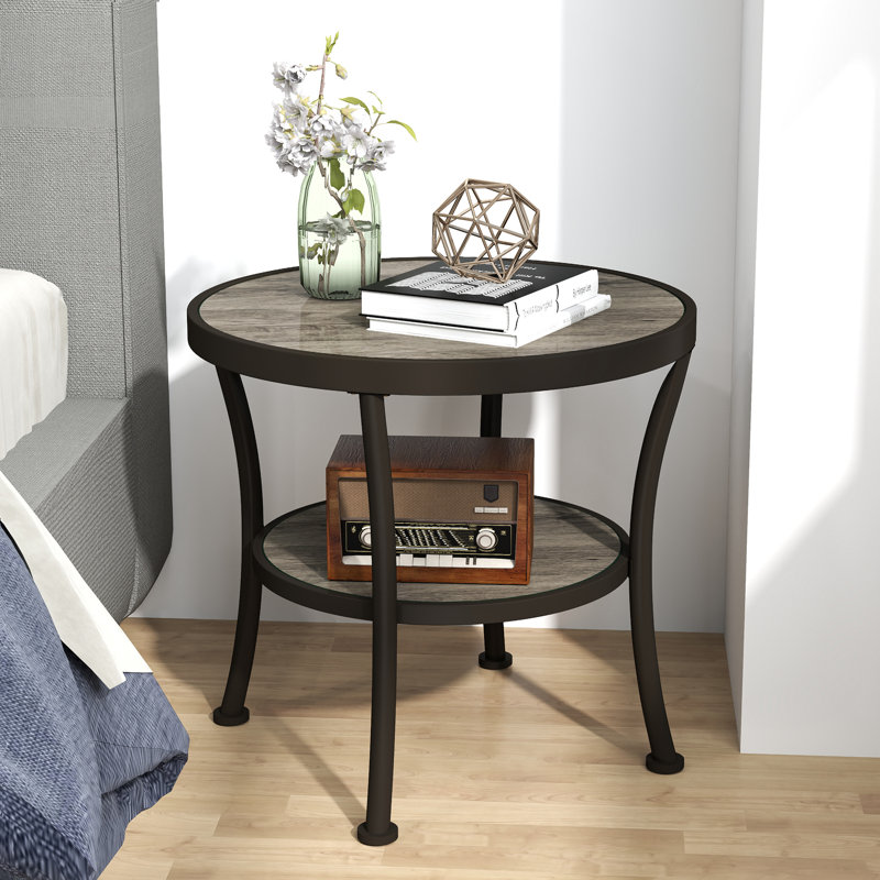 Aderes Side Table with Storage, Grey/Black