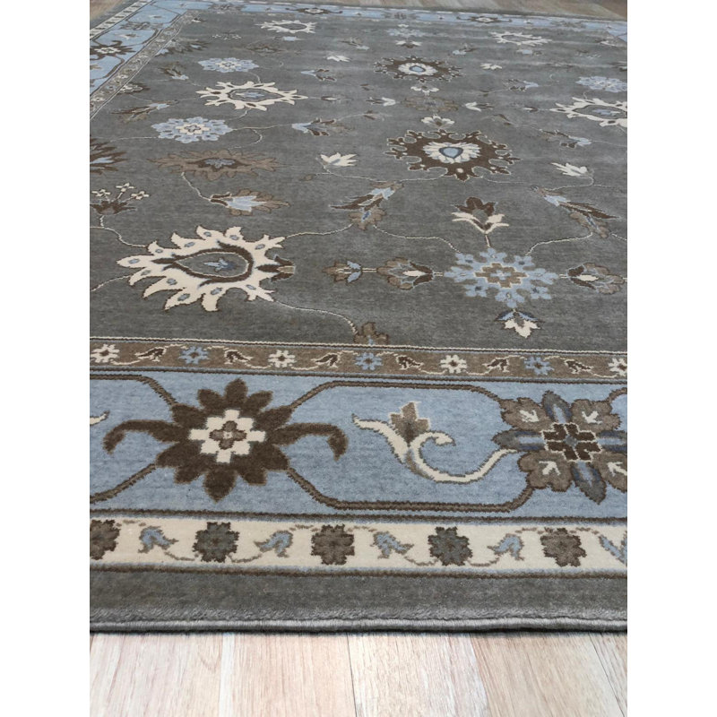 Tapis Oushak traditionnel en laine ivoire fabriqué à la machine