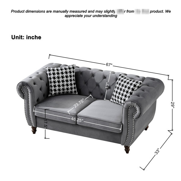 House of Hampton Grey 3+3 Seater Velvet With Roll Armrest, Mid Century ...