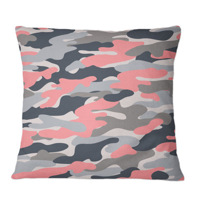 Pink And Grey Army Camouflage - Modern Printed Throw Pillow