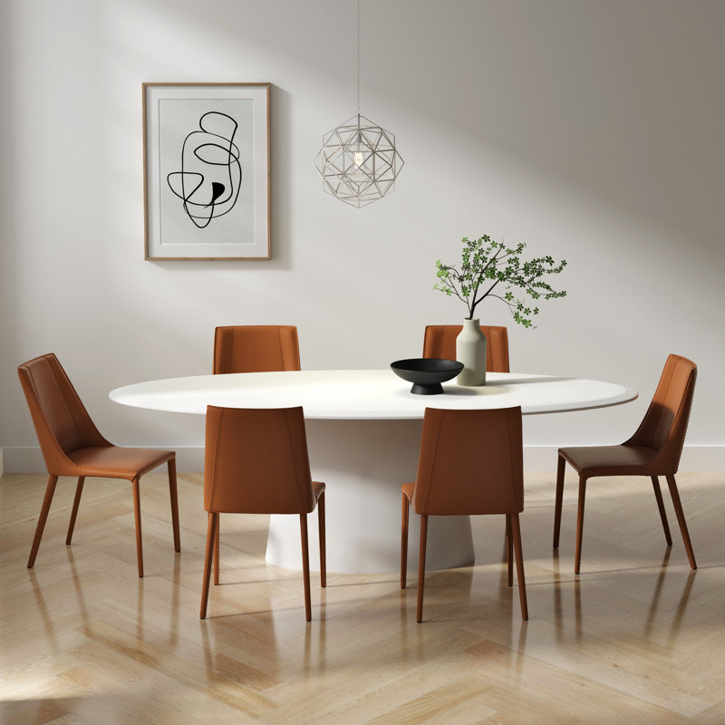 Table de salle à manger 79 "Deodat en blanc mat et 6 chaises Kalle en caramel foncé, Orange