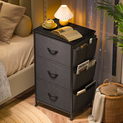 Table de chevet avec 3 tiroirs pour la chambre à coucher, table de chevet avec plateau en bois, table de bout en acier robuste, petite commode pour la chambre à coucher, salon
