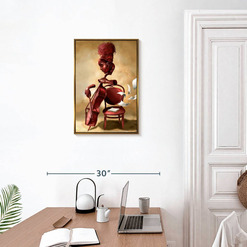 The Solo Cellist, 17" x 25", Floating Frame Gold