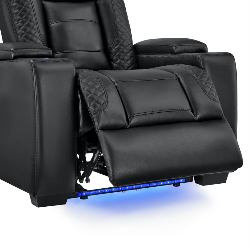 Vegan Leather Power Recliner with Hidden Storage, Cup Holders and Ambient Lighting, Black