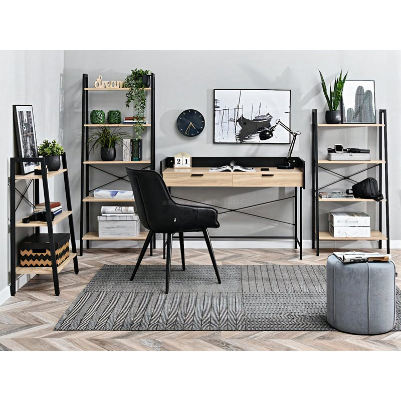 Dawnella 164cm H x 64cm W Steel Etagere Bookcase, Oak, Black