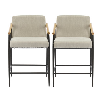 De 2 tabourets de comptoir de style Mid-Century, architecture en fer, coussins en tissu beige, bois massif, design, limite de poids de 300 lb, assemblage facile