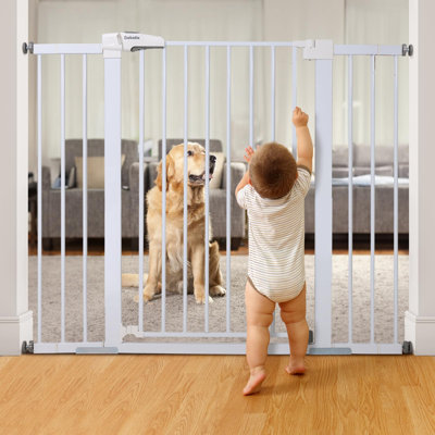 Barrière pour bébé pour les portes et les escaliers, barrière à fermeture automatique pour chien / chiot, installation facile, fixation par pression, sans perçage, convient aux portes étroites et larges, porte de sécurité pour enfant et animaux d