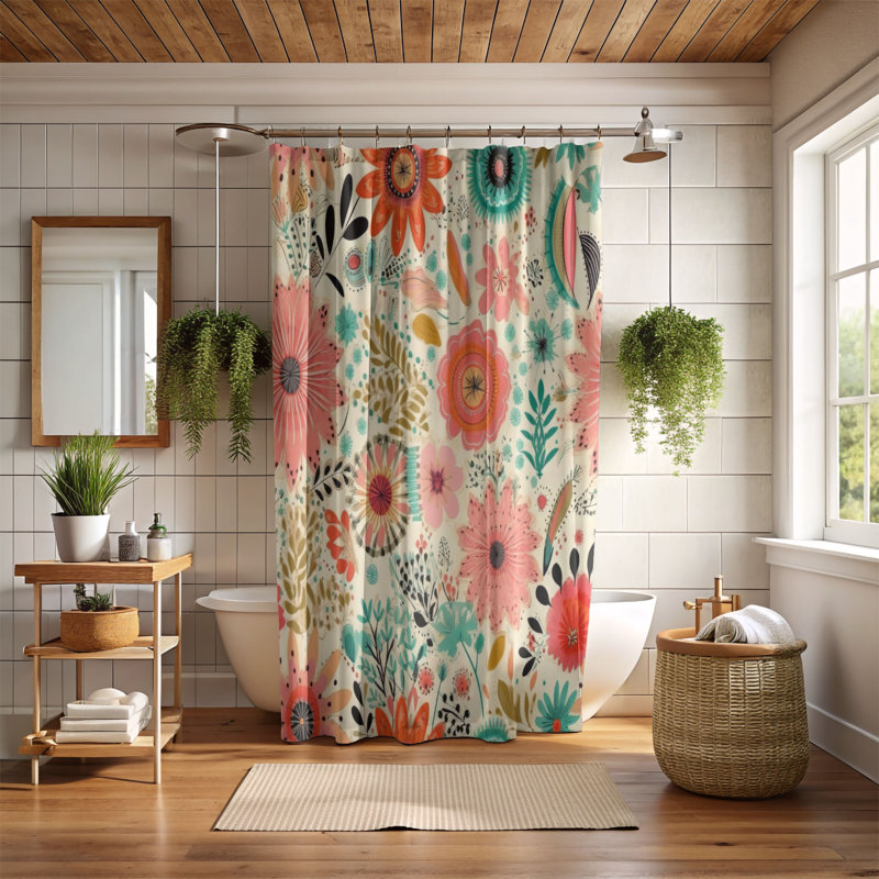 Rideau de douche Retro Blossom - Premium, H 74 po x l 71 po