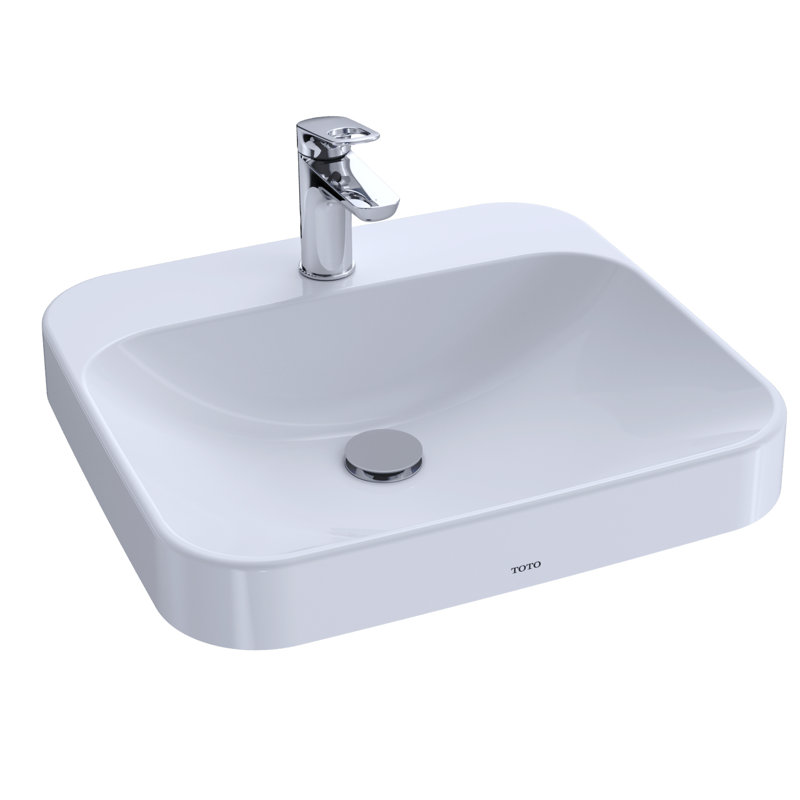 Arvina™ Cotton White Vitreous China Rectangular Vessel Bathroom Sink with Overflow