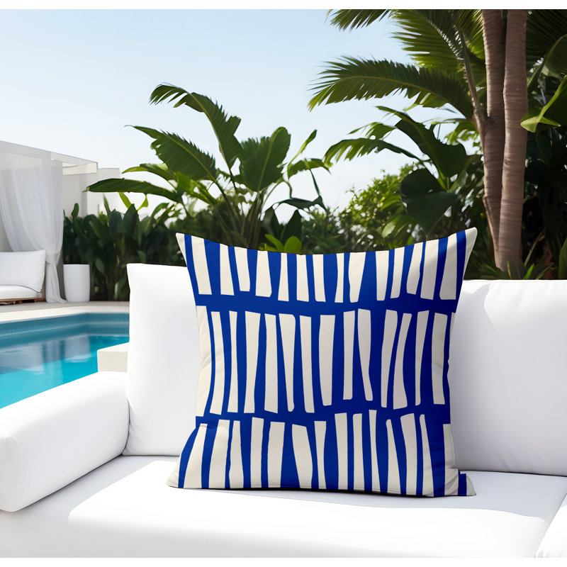Coussin décoratif réversible Clayton, Bleu marine / Blanc cassé, H 15 po x l 15 po