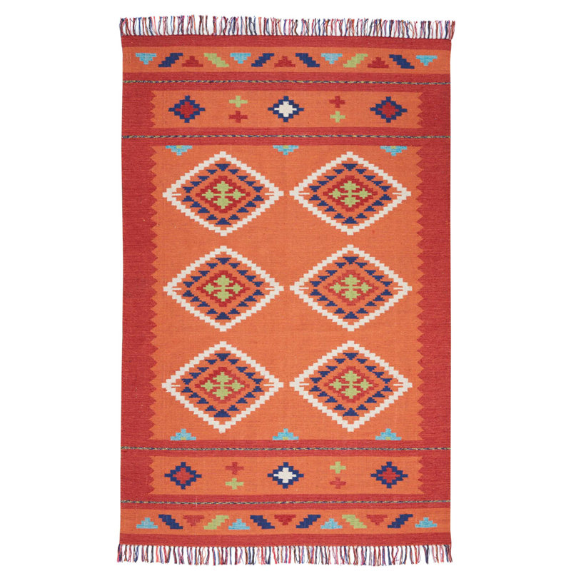 Tapis orange fait à la main Farrah, Rectangle 5 pi x 7 pi