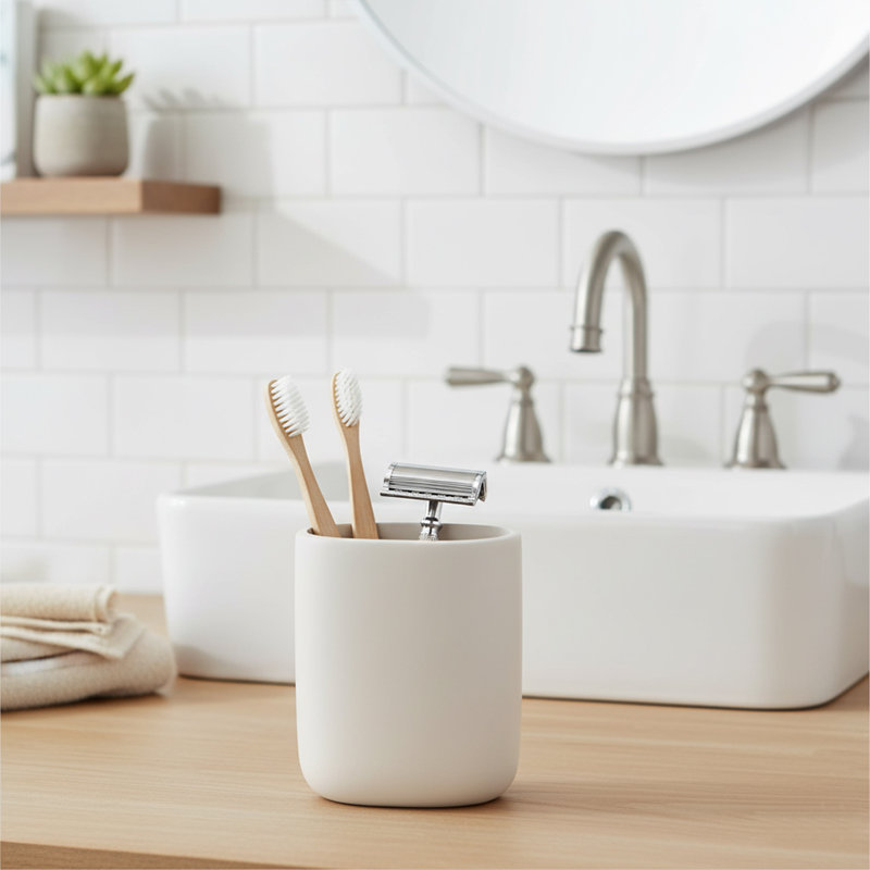Porte-brosse à dents ovale beige, Blanc