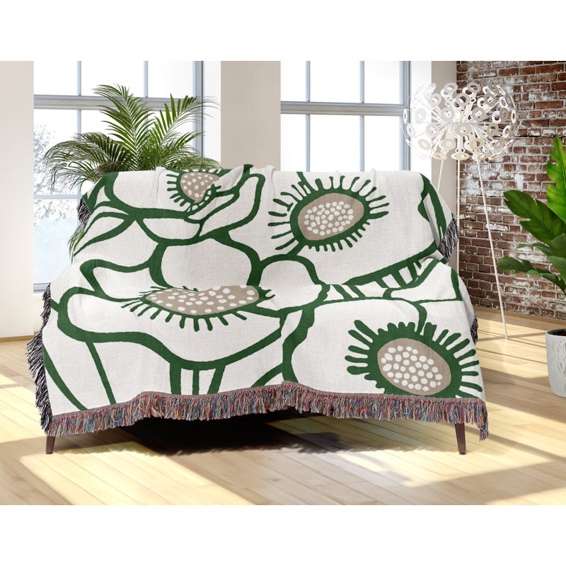 Jeté floral en coton, 50 x 60, Vert