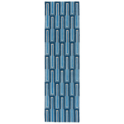 Kabena Hand Tufted Wool/Cotton Geometric Rug in Ivory/Blue
