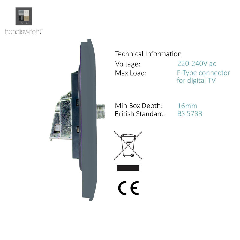 Trendi Switch 1 Gang Male F-Type Satellite Television Socket, Warm Grey