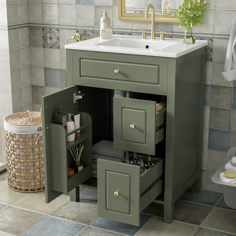 Meuble-lavabo simple 24 po avec plateau en céramique, Vert