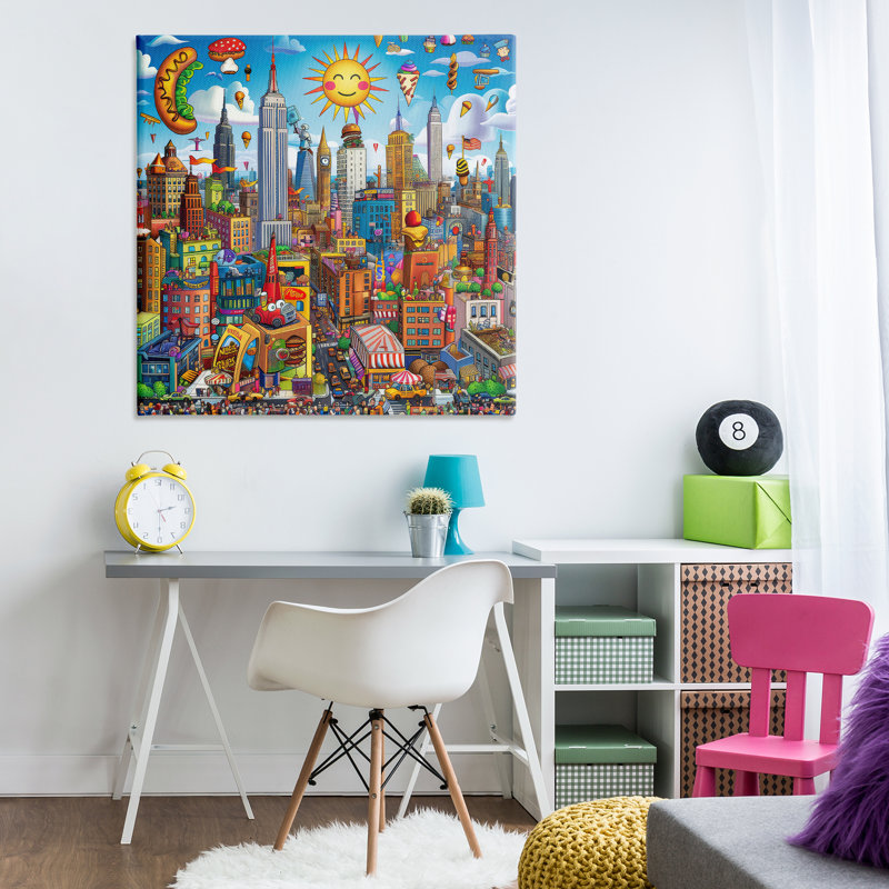 «Fun Zany Cityscape», art mural sur toile par Ray Powers, H 36 po x l 36 po