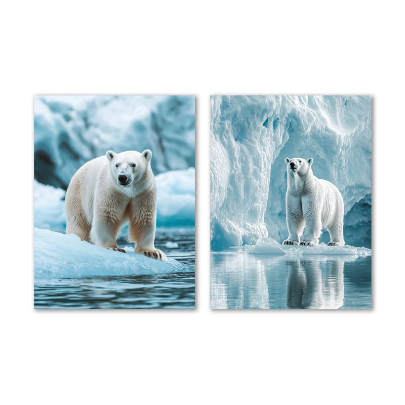 Ours polaire au bord de l'iceberg I - ensemble de 2 décorations murales en métal surdimensionné de la faune, 32" H x 48" W