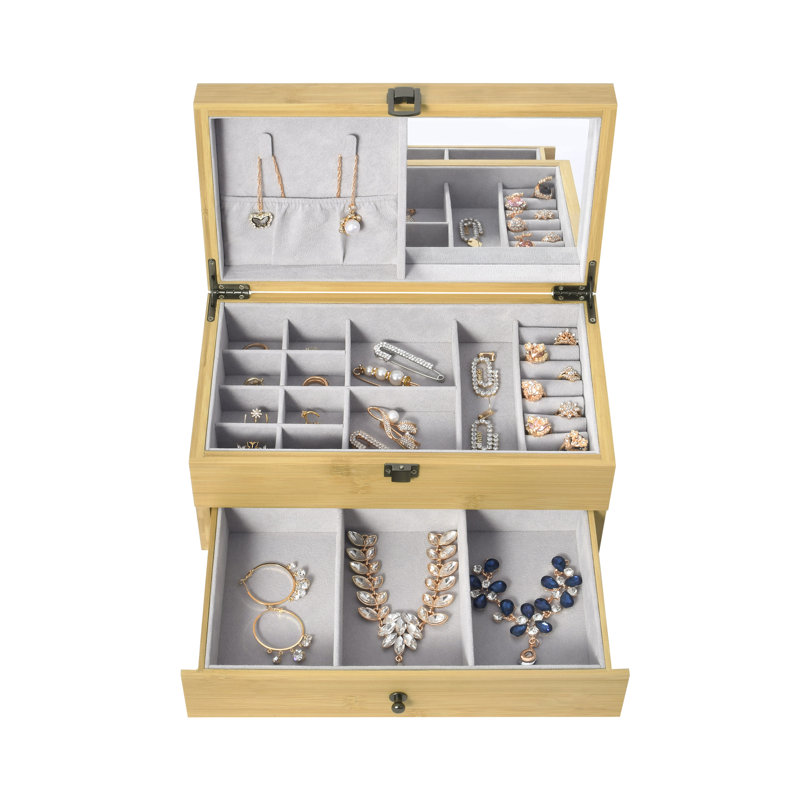 Boîte à bijoux en bambou à deux niveaux
