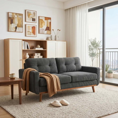 Mid-Century Tufted Loveseat with Wood Legs