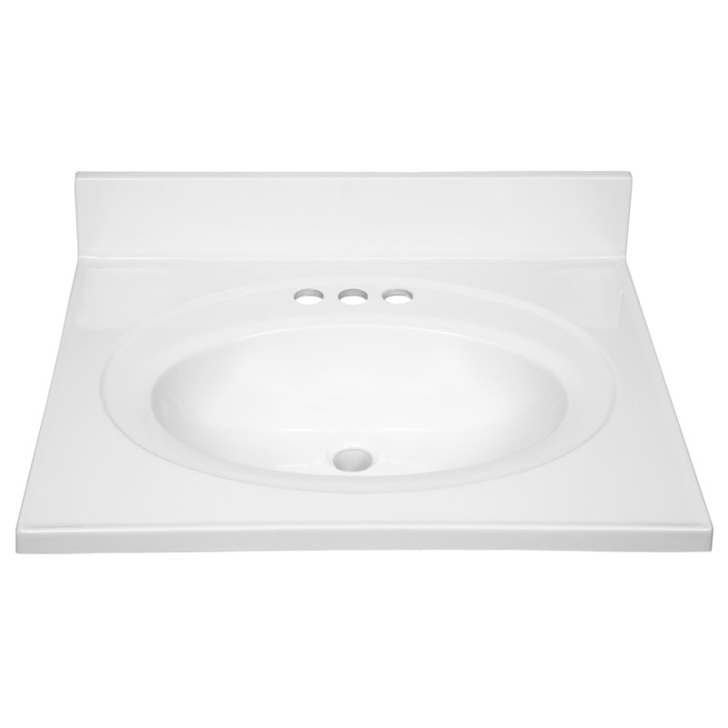 Cultured Marble Vanity Top with Backsplash, 4" Centers, Solid White