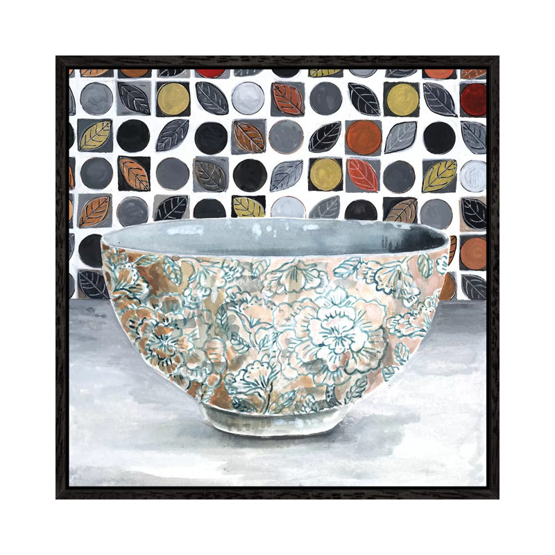 Rice Bowl by Miri Eshet - Painting on Canvas, 45.72 cm H x 45.72 cm W, Black Framed