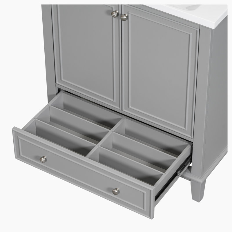 Meuble-lavabo sur pied simple 30 po avec plateau en céramique Mutsuko, Gris