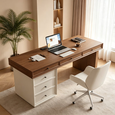 Simple White Rectangular Solid Wood Writing Desk