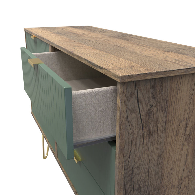 Beranda 6 Drawer Wide Chest (Ready Assembled), Labrador Green/Vintage Oak