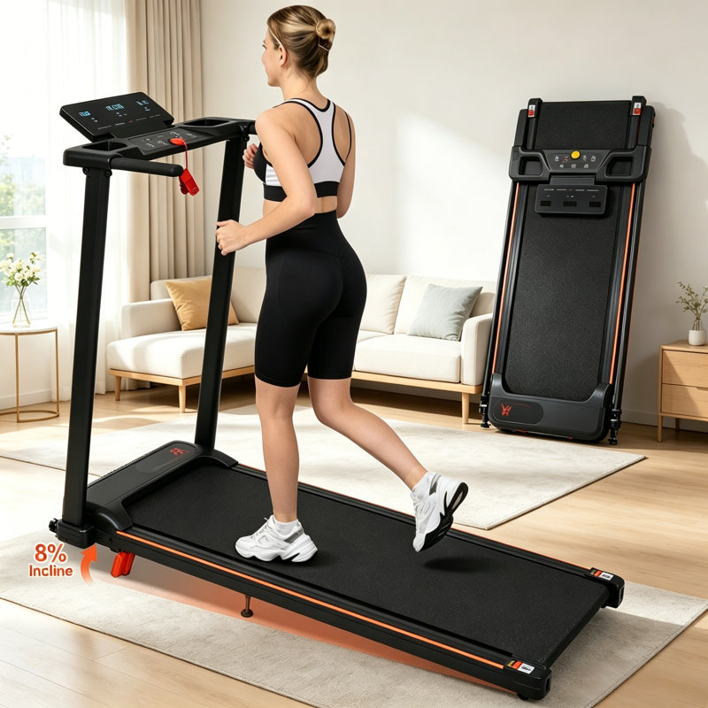 Tapis roulant pliable avec inclinaison de 8% - moteur de 3,0 ch, capacité de 265 lb, 12 programmes préréglés