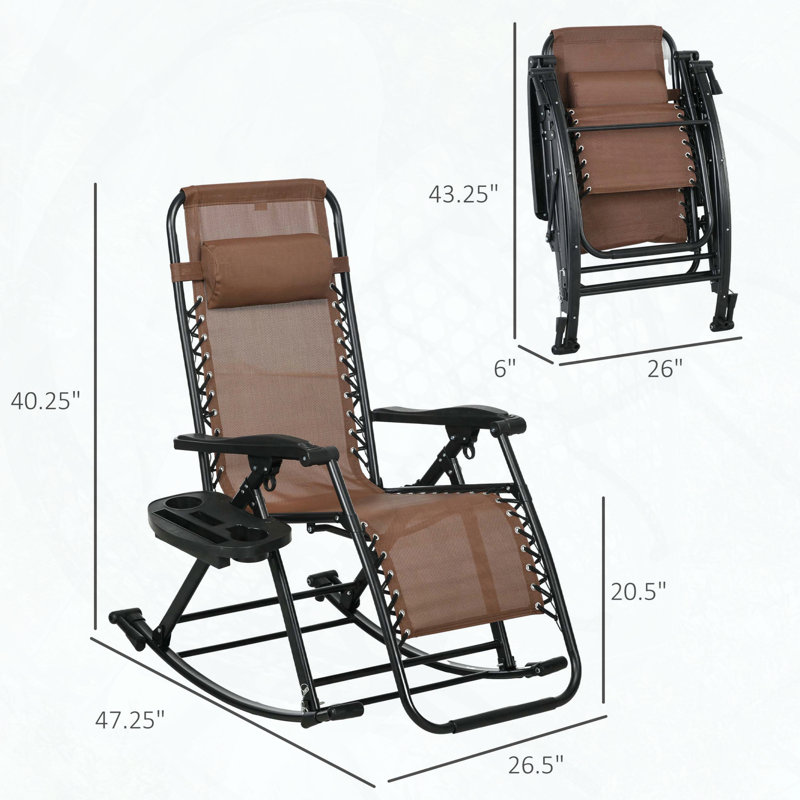 Set of 2 Foldable Zero Gravity Rocking Chairs with Trays