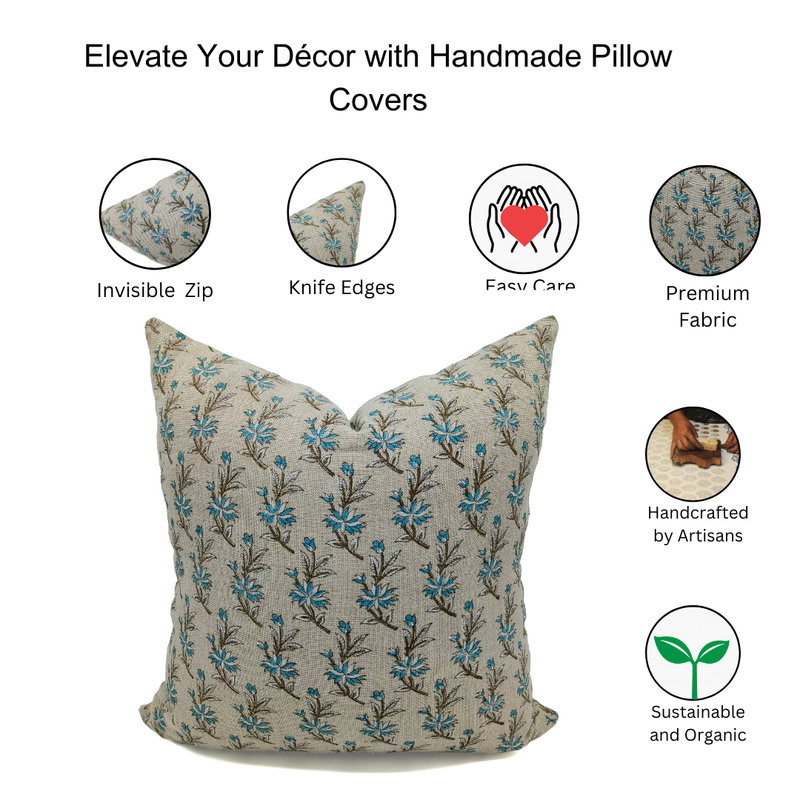 Linen Lumbar Indoor/Outdoor Pillow Cover, 26" x 26", Beige Floral 2