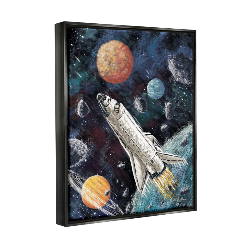 Vaisseau spatial dans l'espace par Nidhi Wadhwa, Cadre flottant noir de jais, H 31 po x l 25 po x P 1,7 po