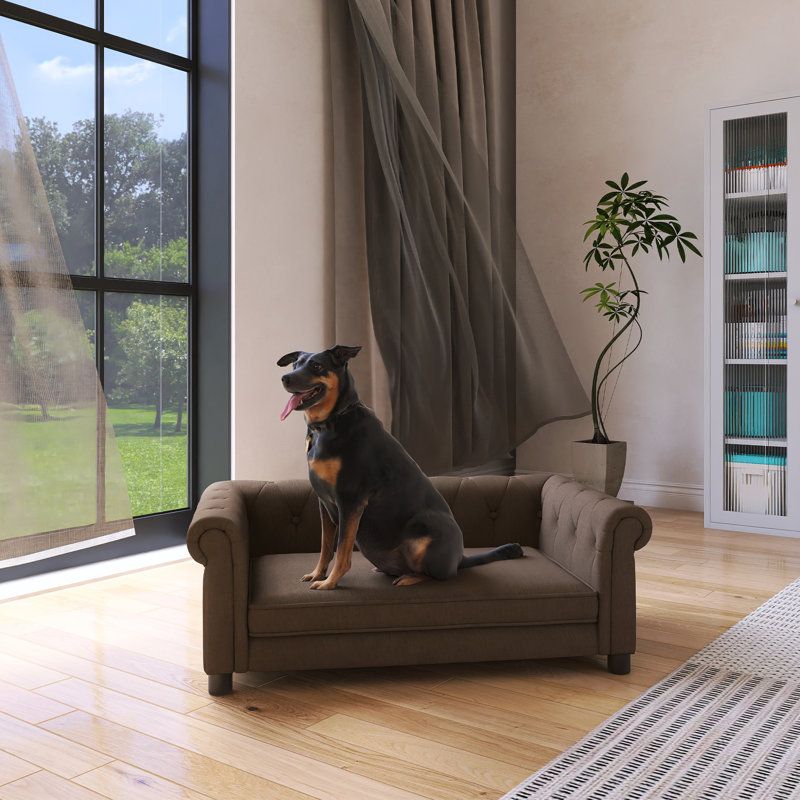 Lit pour chien élégant et rectangulaire pour petits et moyens chiens, Brun