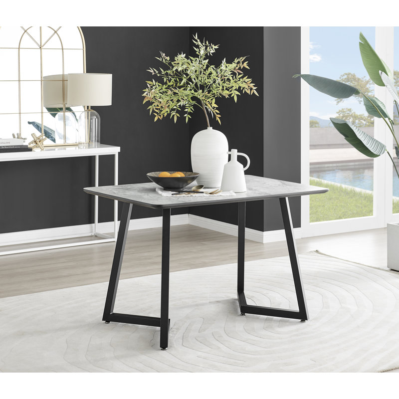 Sleek Industrial Design White Marble Effect Melamine Dining Table 160cm x 90cm, H75 x L120 x W80cm