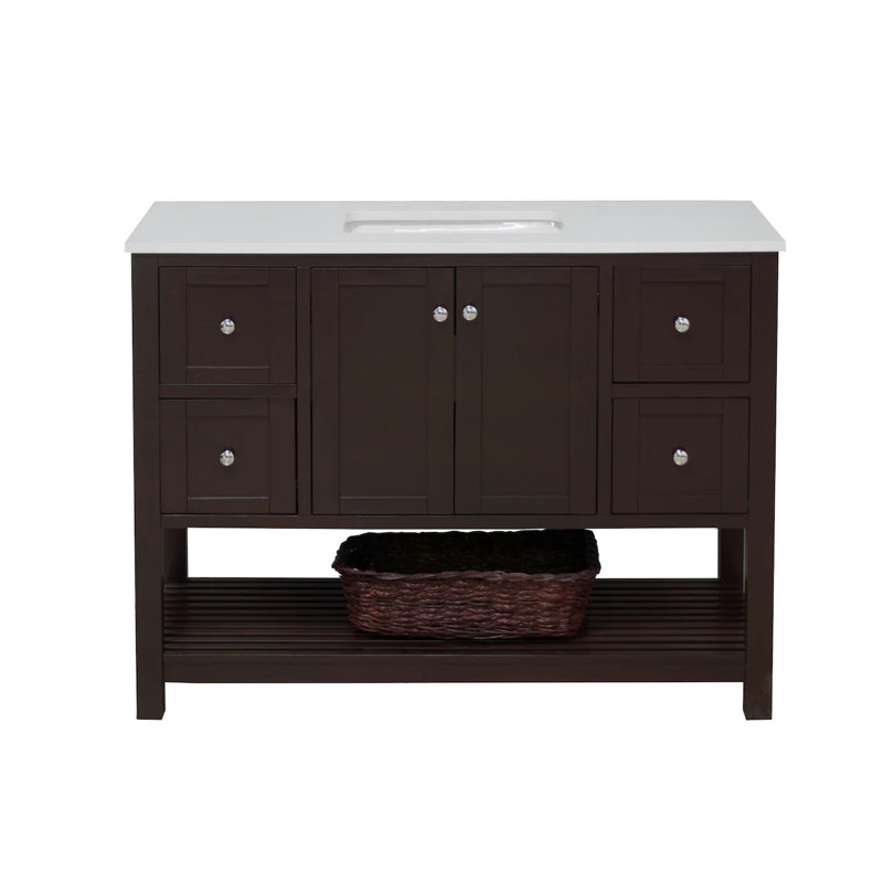 Ensemble de meuble-lavabo simple 48 po Binne, Chocolat, Blanc d'ingénierie