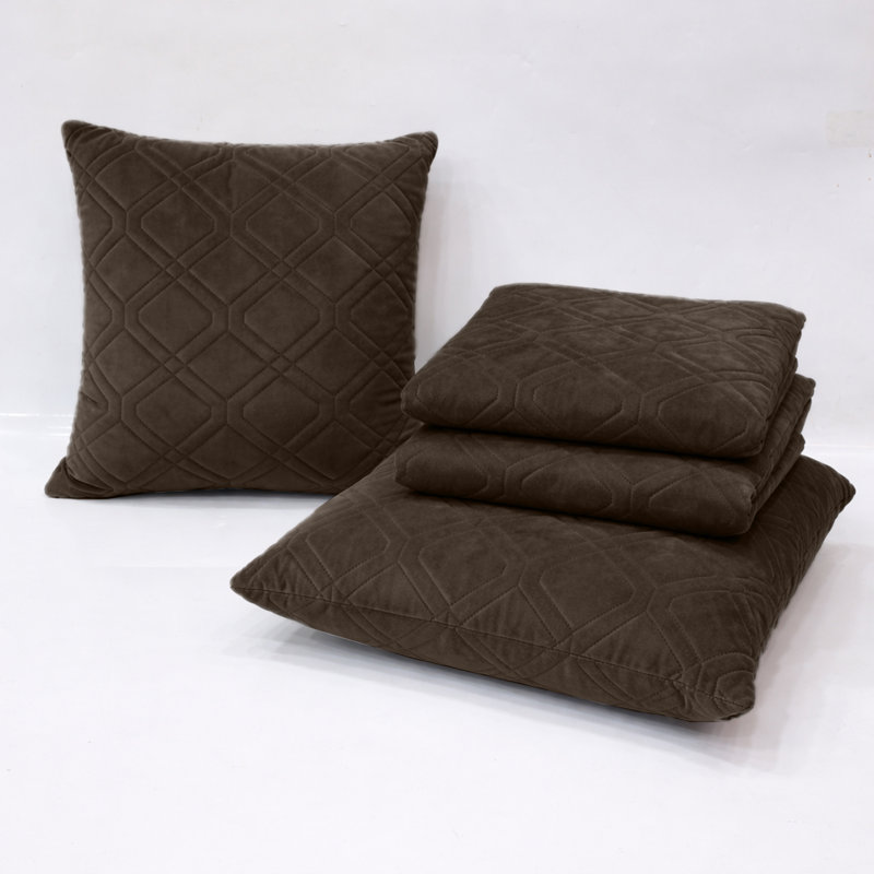 Luxury Diamond Velvet Cushion Covers Set Of 4 Soft Cushion Cases Sofa, Throw , Coffee