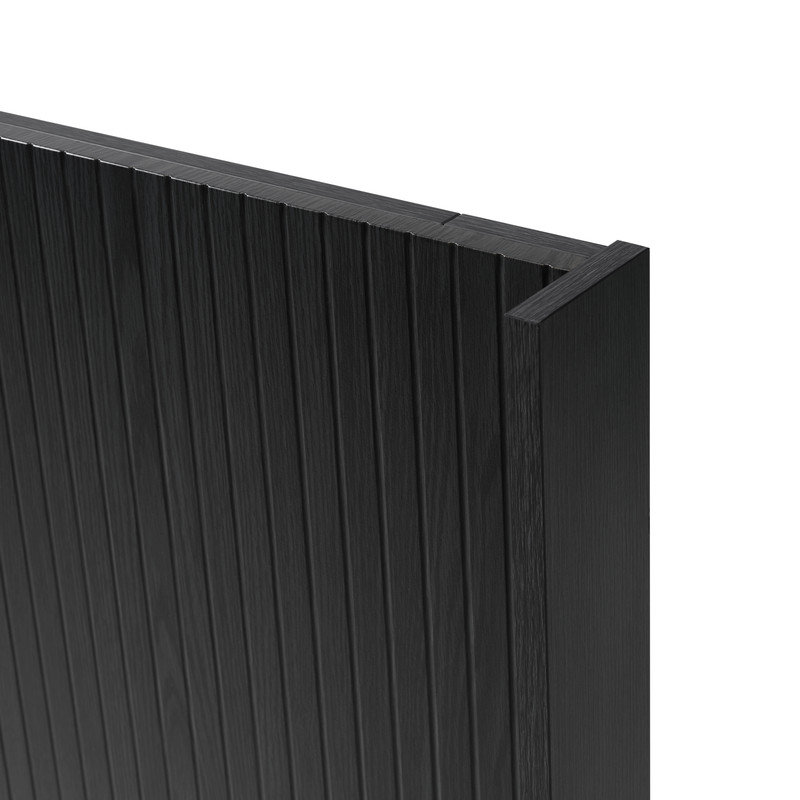Modern Farmhouse Wood Headboard Fluted Panel Wingback Wall-Mounted Solid Wood&MDF, Black Woodgrain, King