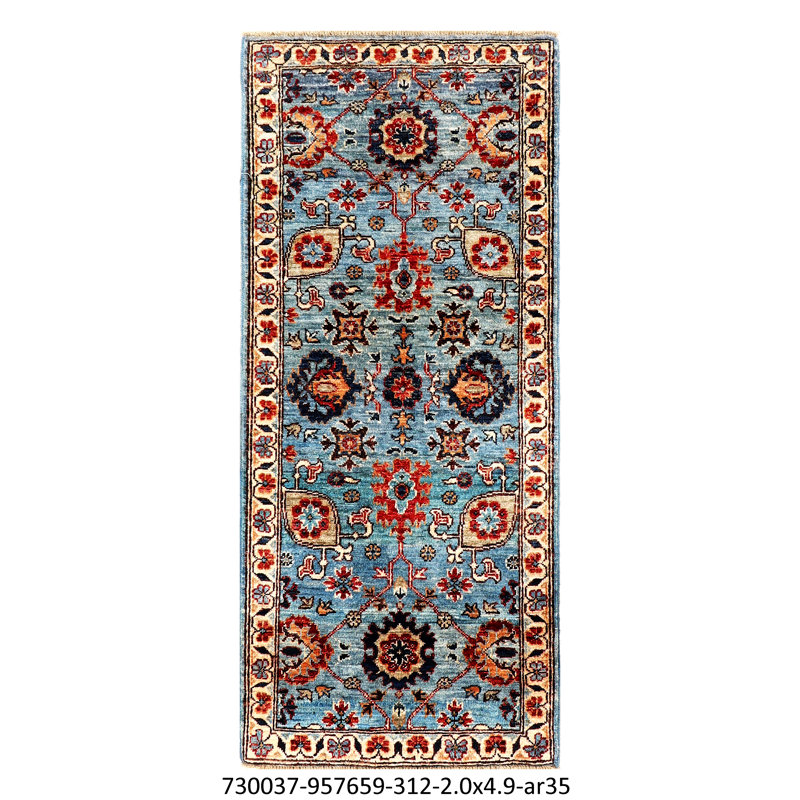Aryana Wool Oriental Area Rug in Light Blue/Ivory/Red